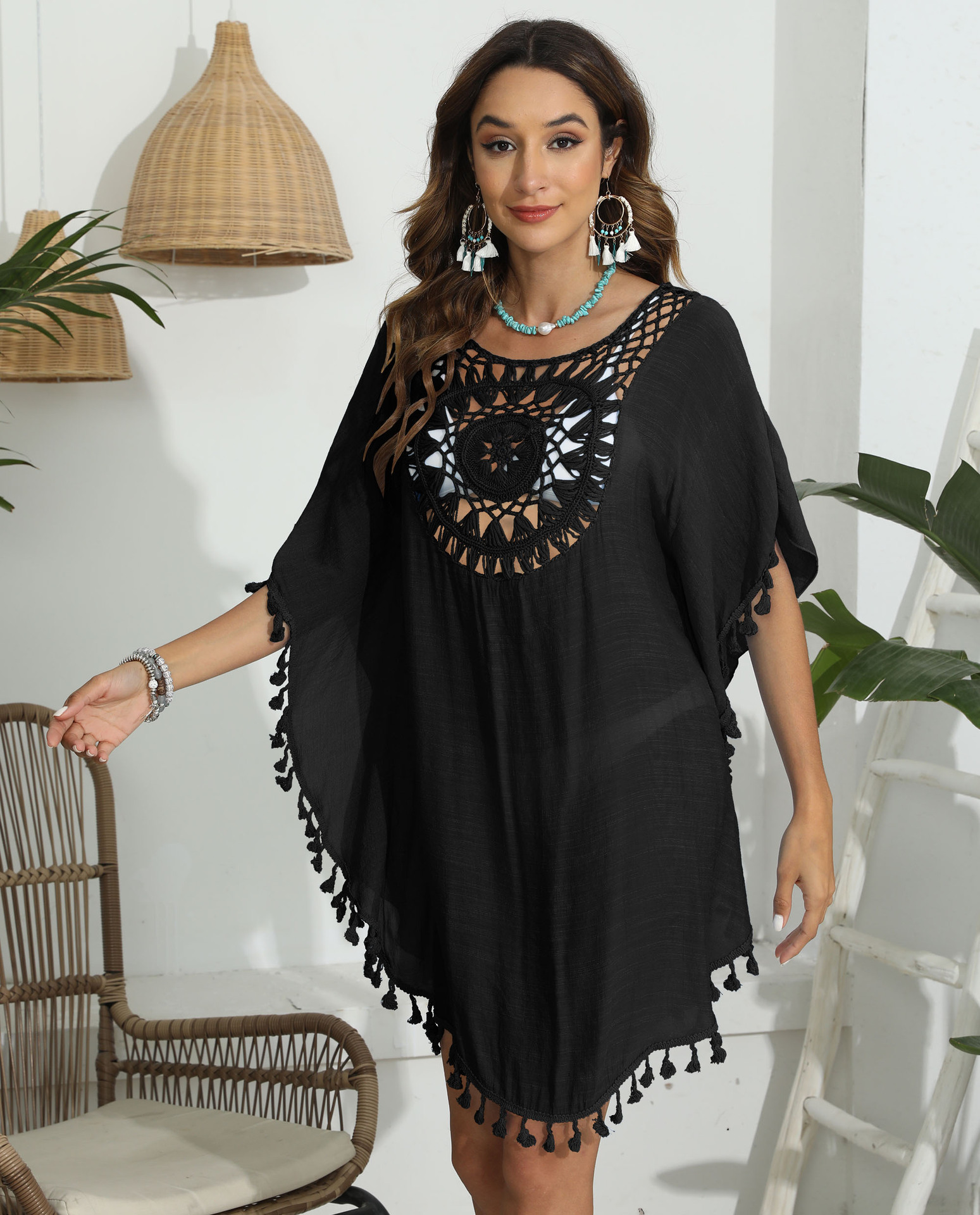 Женская Boho Beach Cover Up Повседневный летний купальник Кафтан